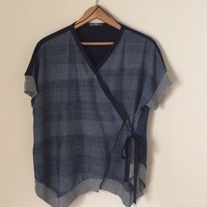 Zara W&B Collection Blue Kimono Wrap Top Size S